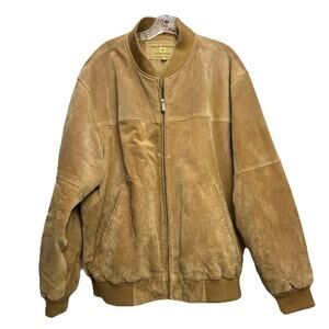 Boston Harbour Jacket Mens X-Large L Brown Leather Bomber Lined Full Zip